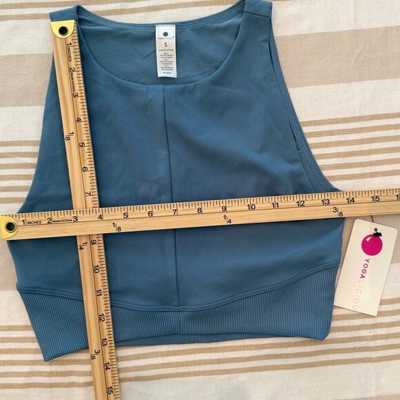 Yogalicious NWT | Criss Cross Hybrid Rib Tank in Spring Lake blue | size small - Picture 2 of 6